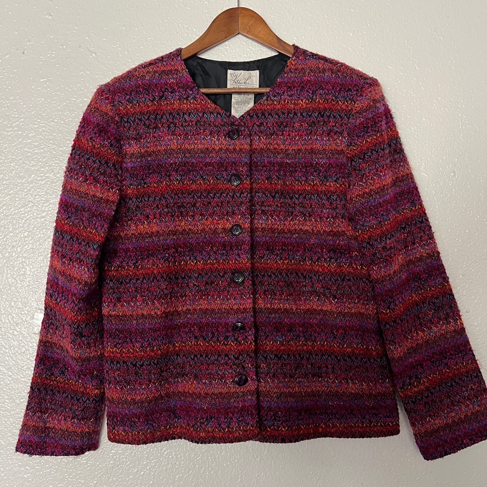 Kathie Lee Vintage Blazer Large 12/14  Multicolor Stripe Mohair Blend Jacket